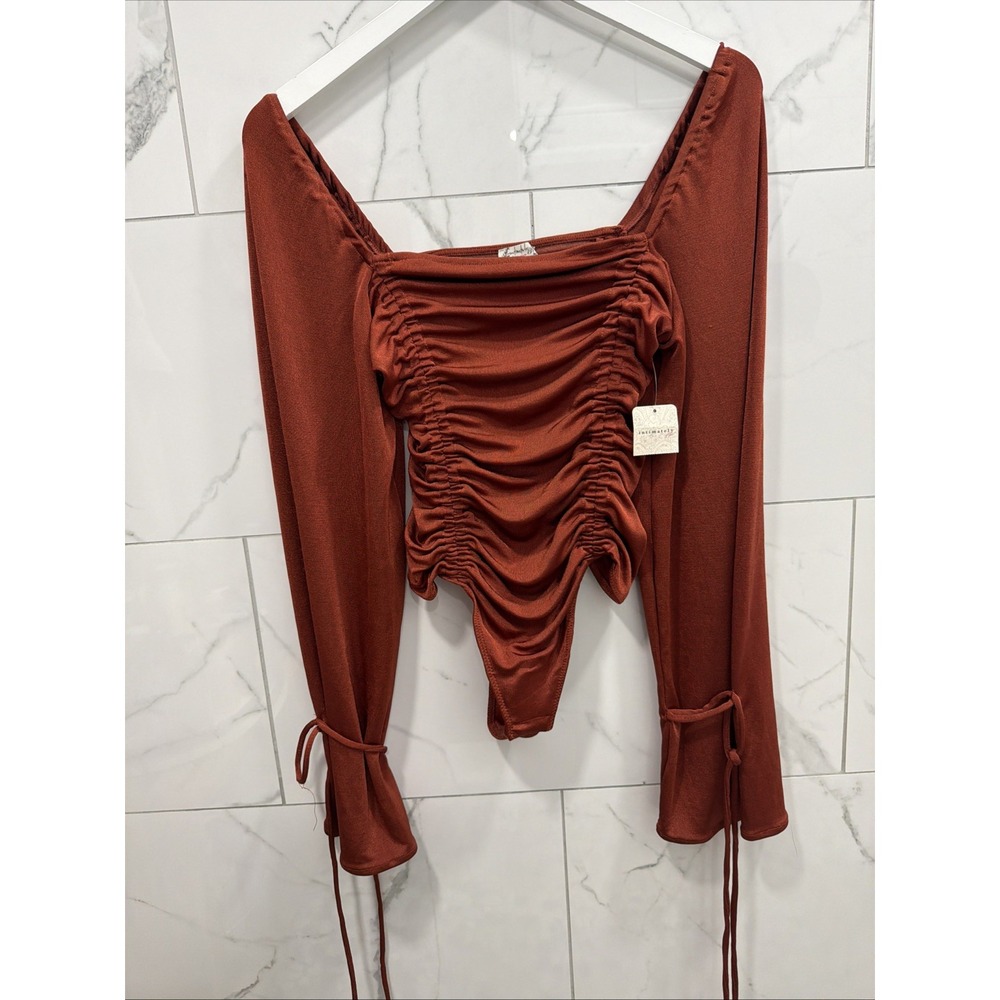 Free People Meant to Be Ruched Bodysuit Rust Red Size Small S Thong